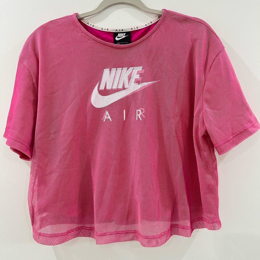 Nike Air Shirt Women Size Large Pink Short Sleeve Breathable Mesh Top